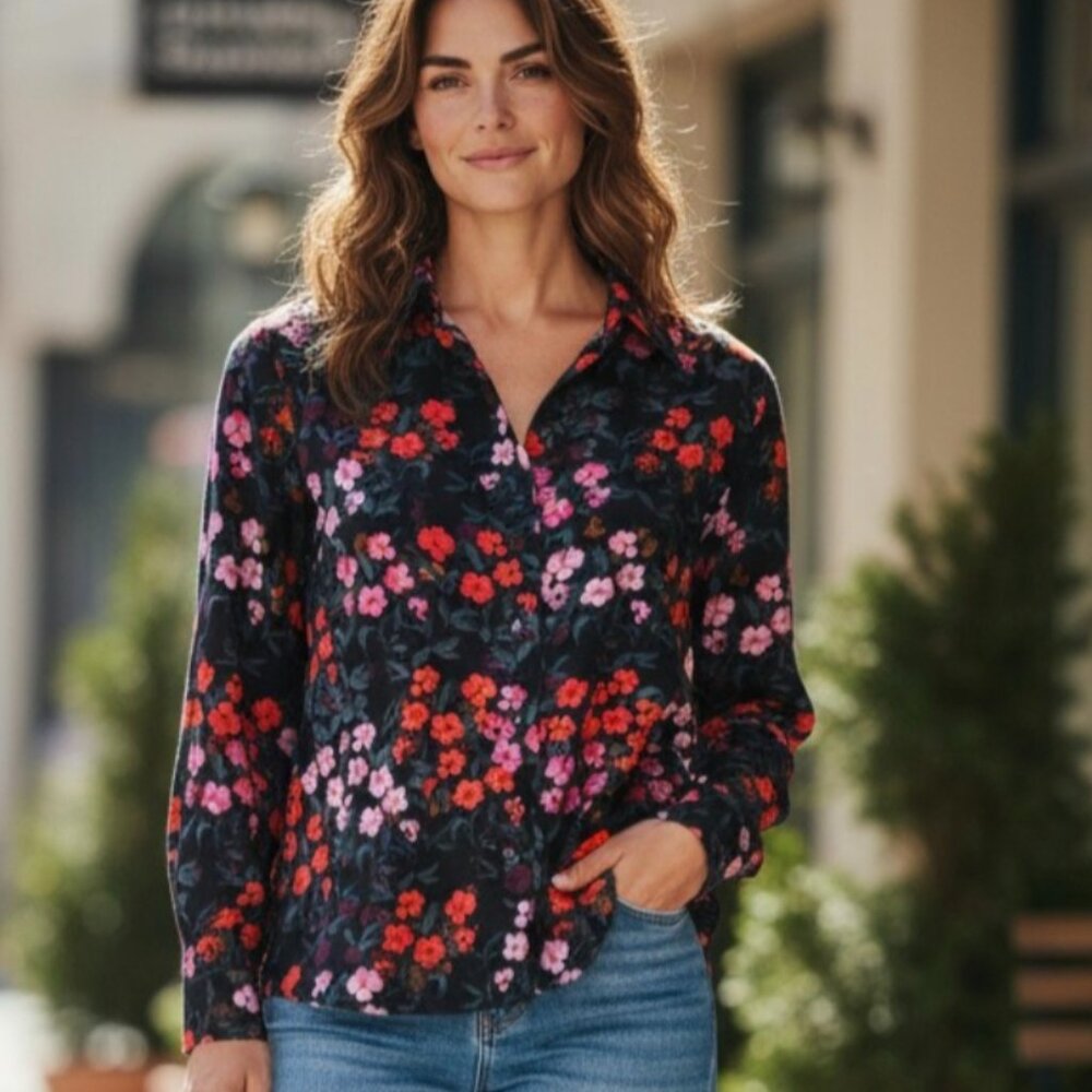 NWOT BANANA REPUBLIC (SM) SILK Floral Button Up Long Sleeve Blouse